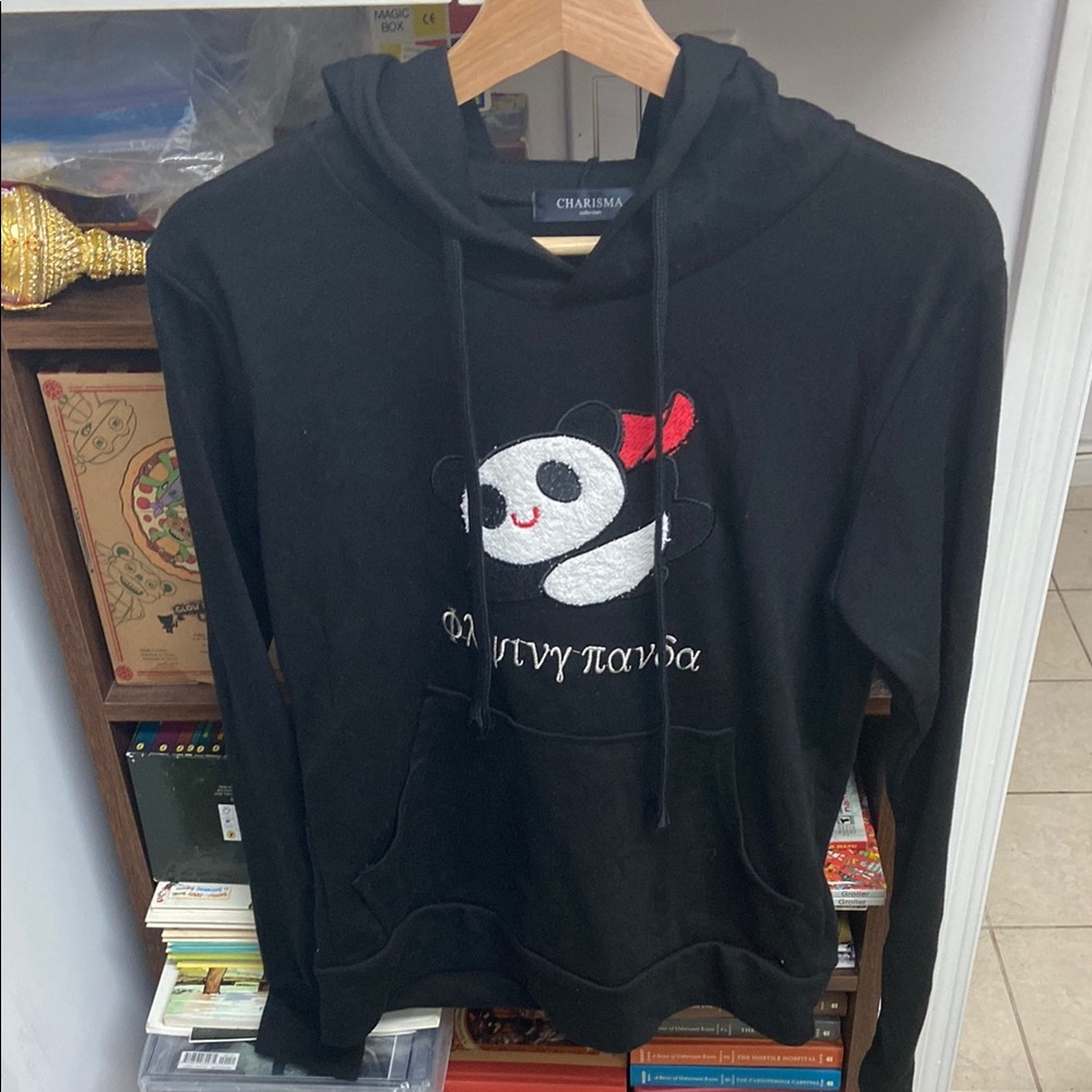 Charisma Collection Black Hoodie with Panda Graphic
